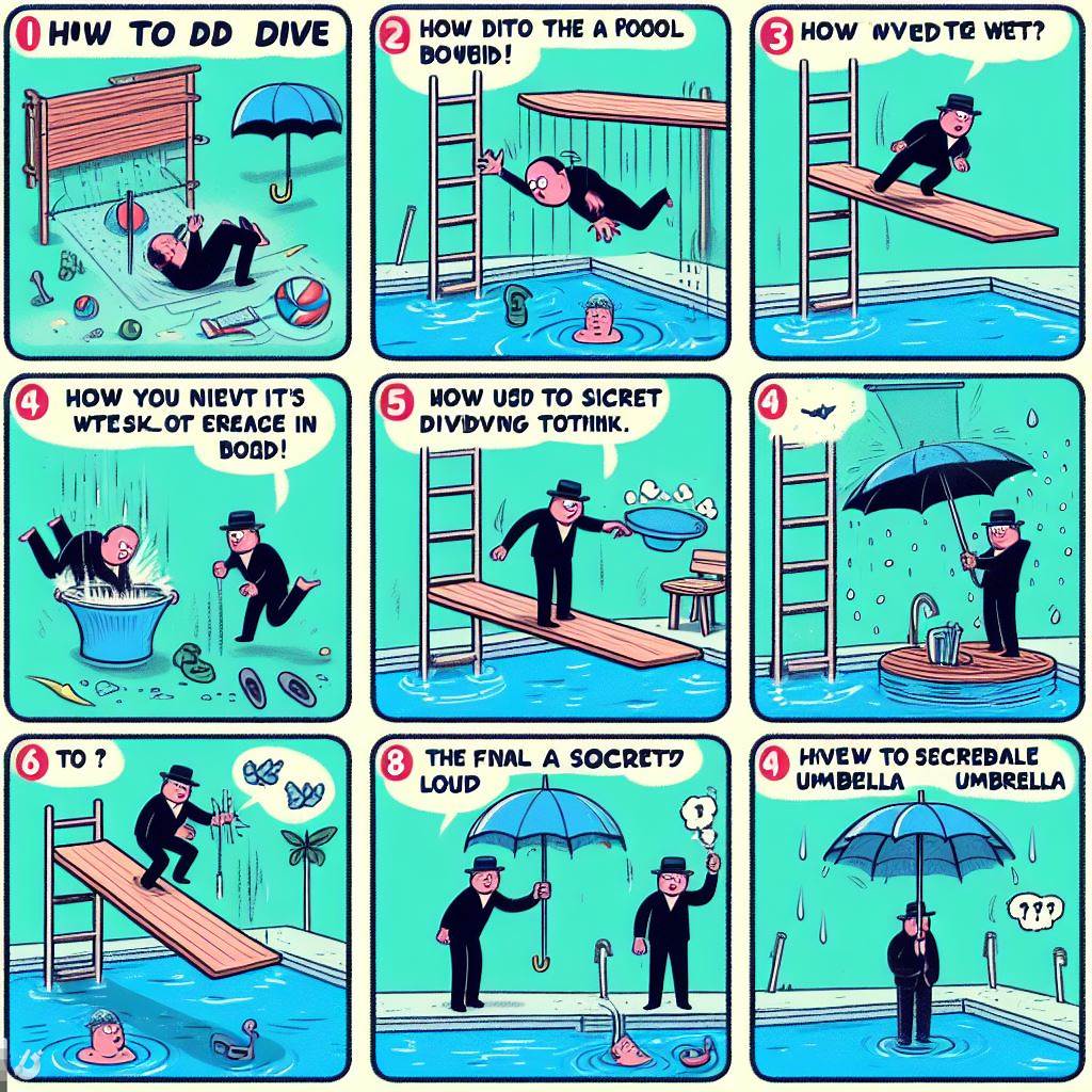 image créée par Bing AI pour la question "Comment plonger dans une piscine sans se mouiller"
